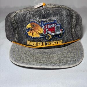 VINTAGE ACID WASH DENIM AMERICAN TRUCKER SNAPBACK HAT EMBROIDERED NEW OLD‎ STOCK
